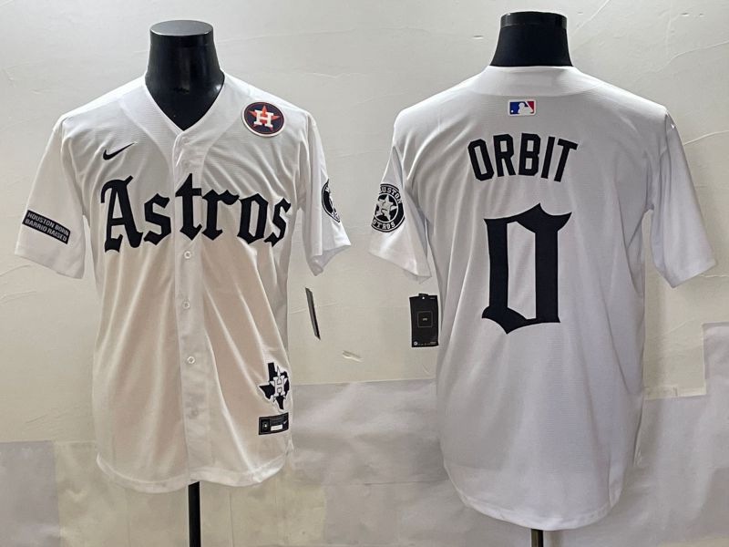 Men 2025 Houston Astros 0 Orbit White Five generations Joint Name Nike MLB Jersey style 11